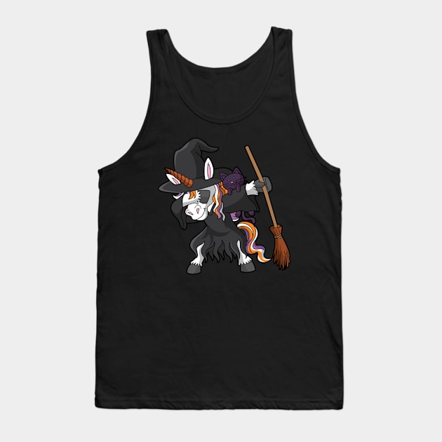 Dabbing Unicorn Witch Halloween Tank Top by E